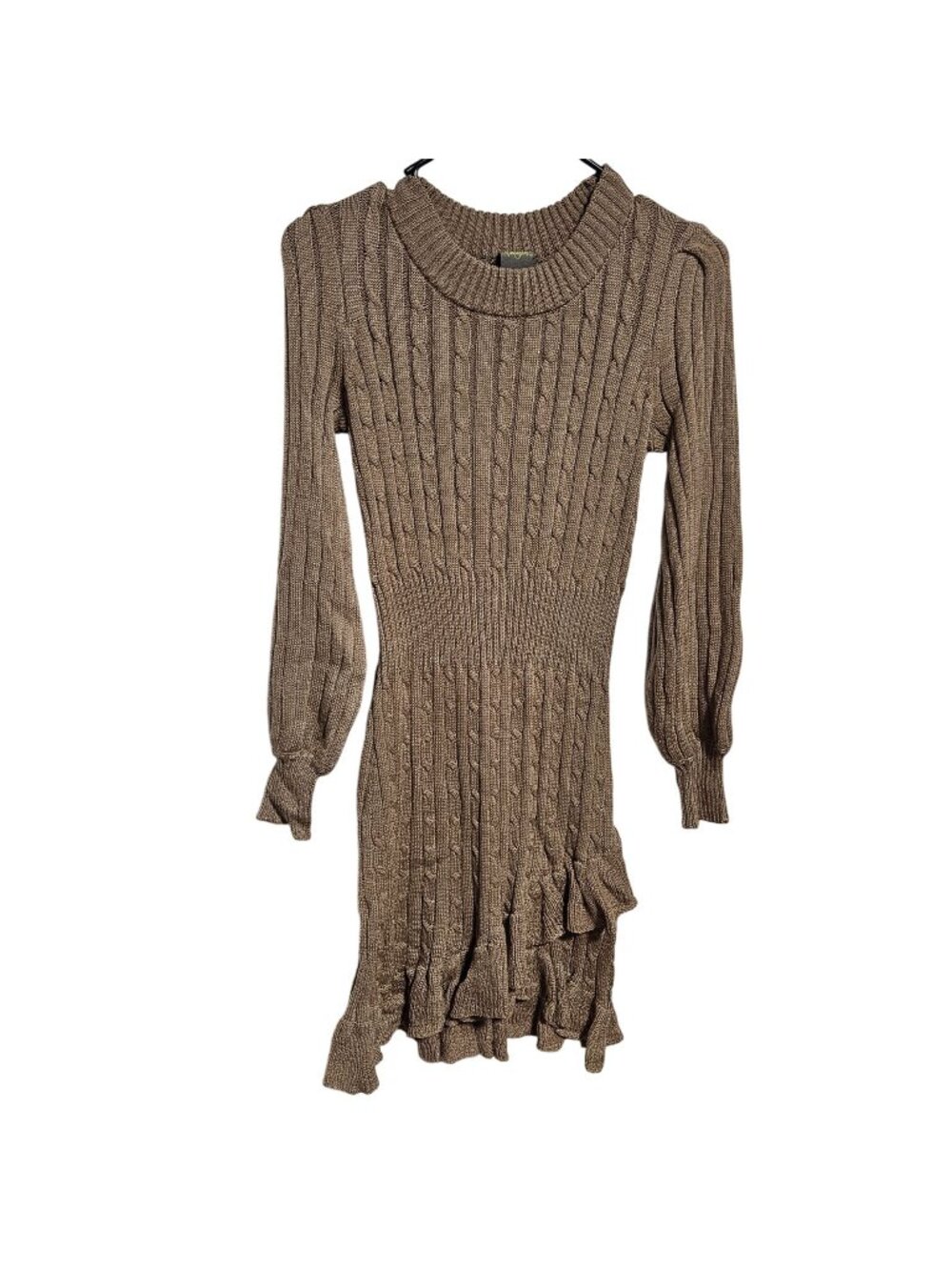 Taylor Brown Sweater Dress Size Medium Cable Knit Ruffled Hem Y2K Holiday Party